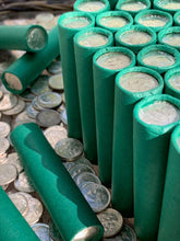 Load image into Gallery viewer, VINTAGE GREEN BANK ROLL WITH A BU SILVER DIME SHOWING
