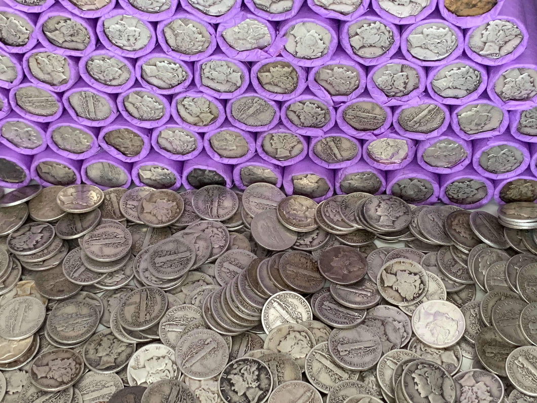 VINTAGE PURPLE BANK ROLL WITH A SILVER DIME SHOWING