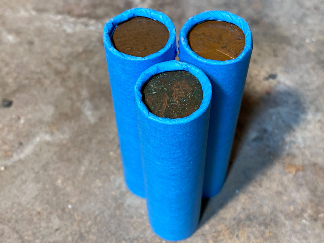 WHEAT PENNY ROLL old vintage blue unsearched wrapped us coin cent estate money hoard sale lot vintage pennies rolls cent coins